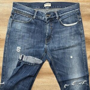 Selvedge Jeans Men 31x30 Blue Tapered Thrash Destroyed Washout Redline Italy